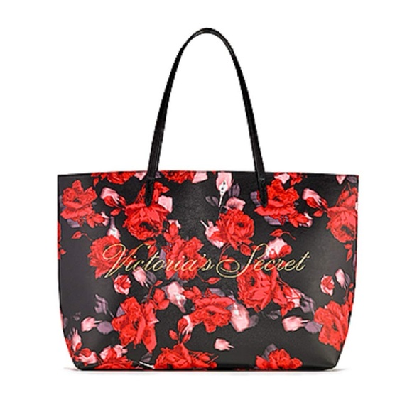 Victoria's Secret Black and Red Floral Tote - Picture 7 of 12